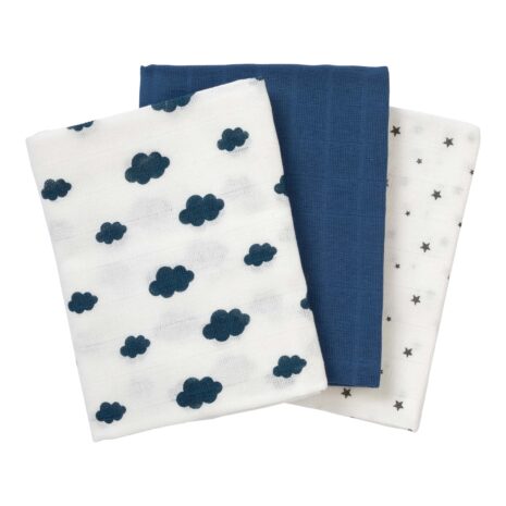 Bornino Lieblinge 3er-Pack Mullwindeln Wolken und Sterne 80x80 cm Bornino Lieblinge 3er-Pack Mullwindeln Wolken und Sterne 80x80 cm