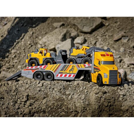 Dickie Toys Schwertransporter Mack Heavy Loader Truck mit 2 Volvo Baustellenfahrzeugen