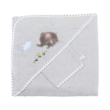 Fillikid 2-tlg. Badeset Kapuzenbadetuch 100x100 cm & Waschlappen grau