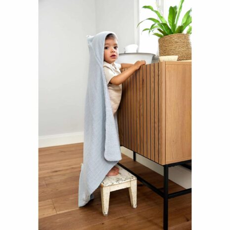 Lässig Mull Kapuzenbadetuch blau