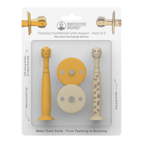 Matchstick Monkey 2er-Pack Trainingszahnbürste mit Saugnapf Matchstick Monkey 2er-Pack Trainingszahnbürste mit Saugnapf