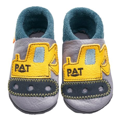 Orangenkinder Krabbel- und Hausschuhe Bagger