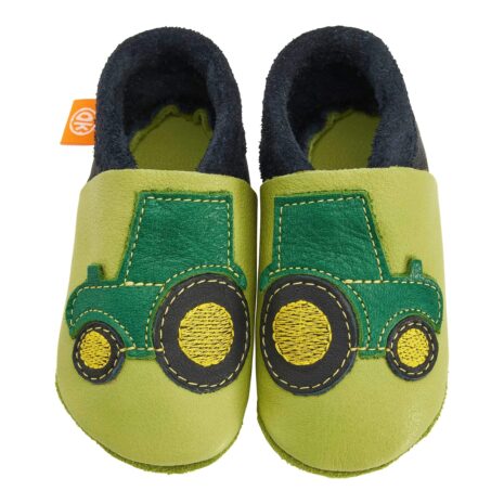 Orangenkinder Krabbel- und Hausschuhe Traktor